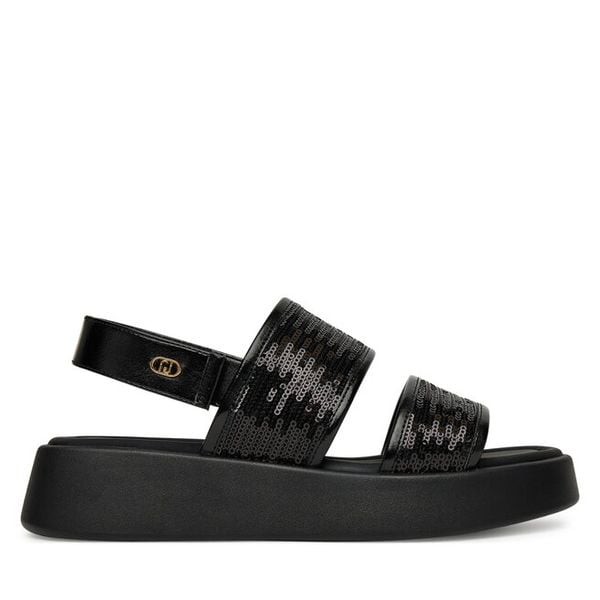 Sandały Liu Jo. Czarne sandały damskie Liu Jo, bez wzorów, bez obcasa, na płaskiej podeszwie, bez zapięcia. Za 289.99 zł.