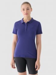 4F Koszulka polo slim damska - granatowa XS. Niebieskie bluzki damskie 4F, xs, bez wzorów, z bawełny, klasyczne, bez kołnierzyka, bez ramiączek. Za 89.99 zł.