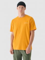 4F T-shirt oversize z nadrukiem męski - pomarańczowy L. Brązowe t-shirty męskie 4F, l, bez wzorów, z bawełny, bez kołnierzyka, bez ramiączek. W wyprzedaży za 29.99 zł.