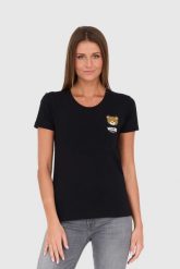 MOSCHINO Czarny t-shirt. Czarne t-shirty damskie MOSCHINO, s, bez wzorów, z bawełny, bez kołnierzyka, bez ramiączek. W wyprzedaży za 349.99 zł.