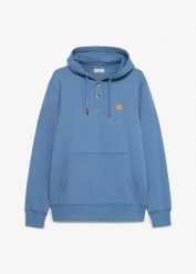 Bluza z kapturem z detalami z imitacji skóry. Niebieskie bluzy sportowe męskie bonprix, m, bez wzorów, ze skóry, z kapturem. Za 129.99 zł.
