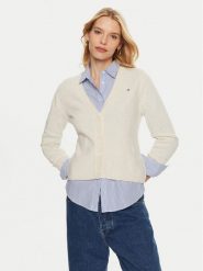 Tommy Hilfiger Kardigan WW0WW43092 Beżowy Regular Fit. Brązowe kardigany damskie Tommy Hilfiger, xl, bez wzorów, z wełny, bez kołnierzyka. Za 359.99 zł.