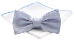 Mucha Męska z Białą Poszetką - Chattier - Błękitna. Niebieskie krawaty i muchy Chattier, bez wzorów, z mikrofibry, eleganckie. Za 59.00 zł.