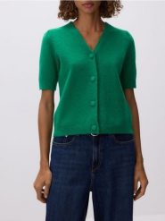 Kardigan z wełną - zielony. Zielone kardigany damskie Reserved, l, bez wzorów, z dzianiny, bez kołnierzyka. Za 129.99 zł.