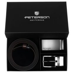 Zestaw prezentowy: dwustronny pasek skórzany w brązowym i czarnym kolorze Peterson PTN KL-B005S001. Brązowe paski męskie Peterson, ze skóry, eleganckie. Za 139.99 zł.