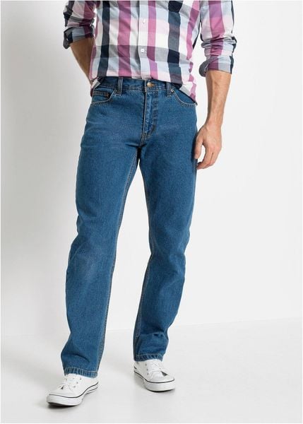 Jeansy regular fit, straight. Niebieskie jeansy męskie bonprix, z denimu. Za 132.99 zł.