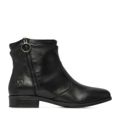 Botki Rieker. Czarne botki damskie Rieker, bez wzorów, bez obcasa, na płaskiej podeszwie, bez zapięcia. Za 419.99 zł.