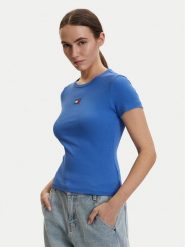 Tommy Jeans T-Shirt DW0DW17881 Niebieski Slim Fit. Niebieskie t-shirty damskie Tommy Jeans, l, bez wzorów, z bawełny, bez kołnierzyka, bez ramiączek. Za 169.99 zł.
