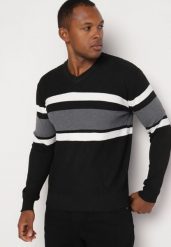 Czarny Sweter z Wełną Ozdobiony Paskami Zanettie. Czarne swetry męskie Born2be, l, bez wzorów, z wełny, eleganckie, bez kołnierzyka, bez ramiączek. Za 69.99 zł.