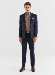 PAKO LORENTE – Spodnie garniturowe w kratę Windowpane. Niebieskie eleganckie spodnie męskie Pako Lorente, bez wzorów, z lycry. Za 499.99 zł.