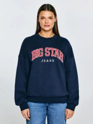 Bluza damska z logo BIG STAR granatowa Rubena 403. Niebieskie bluzy damskie BIG STAR, l, z aplikacjami, z dresówki, klasyczne, bez ramiączek, bez kaptura. Za 199.99 zł.