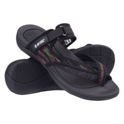Klapki Hi-Tec Pina Ii W 92800598370 czarne. Czarne klapki damskie na lato, bez wzorów, z poliesteru, sportowe, bez obcasa, bez zapięcia. Za 176.85 zł.