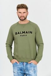 BALMAIN Zielona bluza Flock&foil Sweatshirt. Zielone bluzy męskie Balmain, l, bez wzorów, bez ramiączek, bez kaptura. W wyprzedaży za 2,199.99 zł.