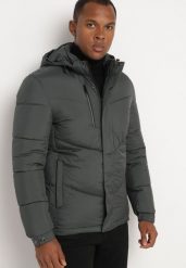 Ciemnozielona Pikowana Kurtka z Odpinanym Kapturem Asintivra. Zielone kurtki męskie Born2be, l, bez wzorów, z jeansu, eleganckie. Za 159.99 zł.