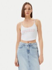 Guess Top V5GP16 K8RT2 Biały Regular Fit. Białe topy damskie Guess, s, z aplikacjami, z wiskozy, bez kołnierzyka, bez ramiączek. Za 99.99 zł.