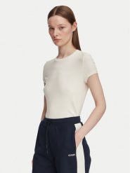 Guess T-Shirt V6YI24 K4787 Beżowy jasny Slim Fit. Brązowe t-shirty damskie Guess, m, z aplikacjami, z lyocellu, bez kołnierzyka, bez ramiączek. Za 174.99 zł.