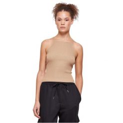 Damski dzianinowy cross-back tank top Urban Classics Rib. Brązowe koszulki sportowe damskie Urban Classics, bez wzorów, z dzianiny, bez ramiączek. Za 191.00 zł.