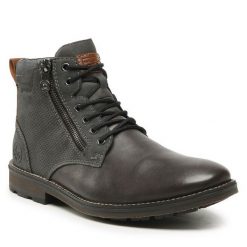 Trzewiki Rieker. Szare botki męskie Rieker, bez wzorów, bez obcasa, bez zapięcia. Za 249.99 zł.