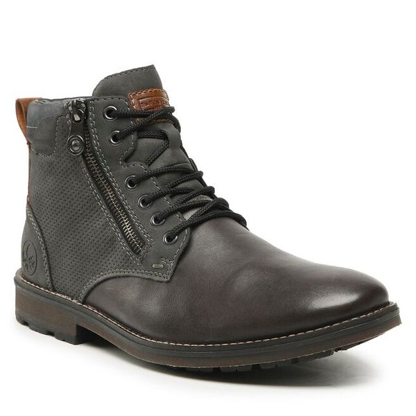 Trzewiki Rieker. Szare botki męskie Rieker, bez wzorów, bez obcasa, bez zapięcia. Za 249.99 zł.