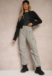 Szare Spodnie Cargo High Waist z Ozdobnymi Kieszeniami Leriora. Szare spodnie materiałowe damskie Renee, bez wzorów, z jeansu, eleganckie, z podwyższonym stanem. Za 39.99 zł.