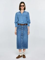 Spódnica damska midi jeansowa granatowa Gaia 627. Niebieskie spódnice damskie BIG STAR, na co dzień, bez wzorów, z bawełny, eleganckie, z podwyższonym stanem, midi, dopasowane. Za 229.99 zł.