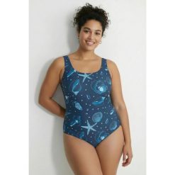Damskie Strój kąpielowy muszelki bez miękkich miseczek okrągły dekolt. Niebieskie stroje kąpielowe damskie Ulla Popken, plus size, bez wzorów, z elastanu. W wyprzedaży za 159.99 zł.