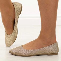 Złote brokatowe baleriny damskie Potocki 23314. Żółte balerinki damskie POTOCKI, na lato, bez wzorów, z jeansu, eleganckie, bez obcasa, bez zapięcia. Za 79.00 zł.