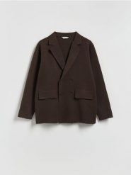 Kardigan z domieszką wełny - ciemnobrązowy. Brązowe swetry męskie Reserved, l, bez wzorów, z dzianiny, bez kołnierzyka, bez ramiączek. Za 179.99 zł.