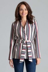 Stylowy Żakiet bez Zapięcia z Wiązanym Paskiem Wzór 110. Brązowe marynarki i żakiety damskie Katrus, bez wzorów, z materiału, eleganckie, bez kołnierzyka, bez ramiączek. Za 299.00 zł.