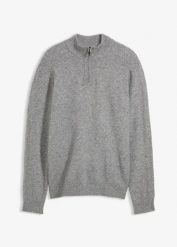 Sweter ze stójką z domieszką wełny. Szare swetry męskie bonprix, m, bez wzorów, z wełny, bez kołnierzyka, bez ramiączek. Za 114.99 zł.