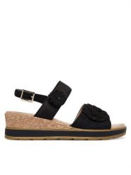 Caprice Sandały 9-28711-46 Czarny. Czarne sandały damskie Caprice, bez wzorów, z nubiku, bez obcasa, na koturnie, bez zapięcia. Za 235.99 zł.