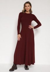 Bordowa Bawełniana Sukienka o Rozkloszowanym Kroju Tuselenea. Czerwone sukienki damskie Born2be, na co dzień, l, bez wzorów, z bawełny, eleganckie, bez kołnierzyka, bez ramiączek, maxi, rozkloszowane. Za 159.99 zł.