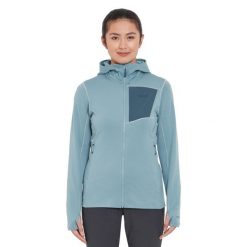 Bluza polarowa damska Rab Women's Superflux Hoody z kapturem. Niebieskie bluzy damskie RAB, l, bez wzorów, z elastanu, sportowe, bez ramiączek, z kapturem. Za 439.99 zł.