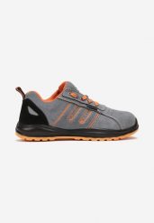 Szaro-Pomarańczowe Buty Ochronne w Typie Sportowym z Zamszu Naturalnego Ohiba. Szare buty sportowe męskie Born2be, bez wzorów, ze skóry, bez zapięcia. Za 179.99 zł.