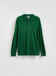 Wiskozowy sweter polo - zielony. Zielone swetry męskie Reserved, l, bez wzorów, z dzianiny, bez kołnierzyka, bez ramiączek. Za 99.99 zł.