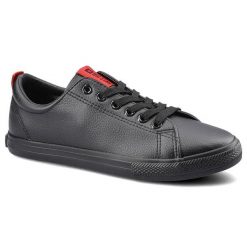 Trampki damskie Big Star, gładka skóra ekologiczna ze sznurowaniem i na płaskiej podeszwie, czarne, DD274687. Czarne trampki i tenisówki damskie BIG STAR, bez wzorów, z gumy, bez zapięcia. Za 99.99 zł.