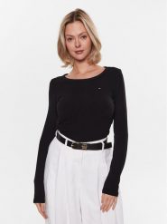 Tommy Hilfiger Bluzka WW0WW38869 Czarny Slim Fit. Czarne bluzki damskie Tommy Hilfiger, m, bez wzorów, z wiskozy, bez kołnierzyka, bez ramiączek. W wyprzedaży za 169.99 zł.