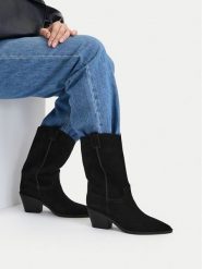Badura Kowbojki C-KIANG-TS6359-01 Czarny. Czarne botki damskie Badura, bez wzorów, ze skóry, bez obcasa, na słupku, bez zapięcia. Za 299.99 zł.
