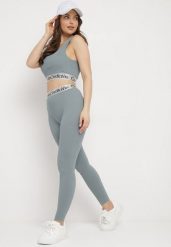 Ciemnozielone Elastyczne Legginsy z Szeroką Gumą w Pasie Rindama. Zielone legginsy damskie Born2be, l, bez wzorów, z gumy. Za 34.99 zł.