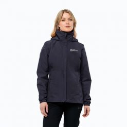 Kurtka przeciwdeszczowa damska Jack Wolfskin Stormy Point 2L. Szare kurtki sportowe damskie Jack Wolfskin, l, bez wzorów, bez ramiączek, bez kaptura, trekkingowe. Za 399.99 zł.