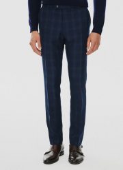 PAKO LORENTE – Spodnie garniturowe w kratę. Eleganckie spodnie męskie Pako Lorente, m, bez wzorów, z poliesteru, biznesowe. Za 599.99 zł.