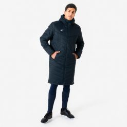 Długa parka do piłki nożnej Kipsta. Niebieskie parki męskie KIPSTA, s, bez wzorów, sportowe, bez kołnierzyka, bez kaptura. Za 349.99 zł.