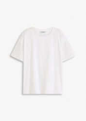 T-shirt z ażurowym haftem. Żółte t-shirty damskie bonprix, w ażurowe wzory, bez kołnierzyka, bez ramiączek. Za 32.99 zł.