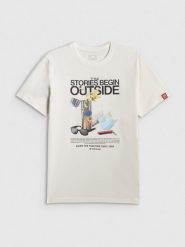 4F T-shirt regular z nadrukiem męski - biały S. Białe t-shirty męskie 4F, m, bez wzorów, z bawełny, bez kołnierzyka, bez ramiączek. Za 79.99 zł.