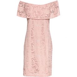 Sukienka z koronki z dekoltem "carmen" bonprix stary jasnoróżowy. Czerwone sukienki damskie bonprix, bez wzorów, z koronki, retro, bez kołnierzyka, bez ramiączek. Za 79.99 zł.