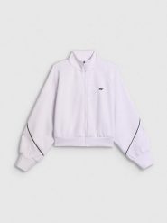 4F Bluza dresowa regular bez kaptura damska - biała M. Białe bluzy damskie 4F, m, bez wzorów, z dresówki, sportowe, bez ramiączek, bez kaptura. Za 169.99 zł.