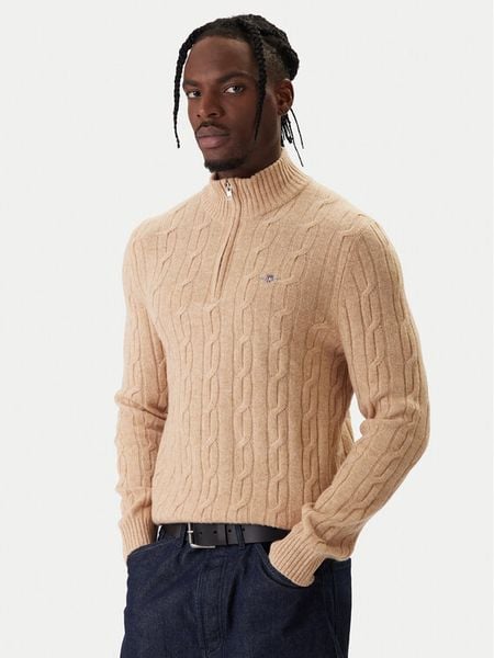 Gant Sweter 8050260 Beżowy Regular Fit. Brązowe swetry męskie GANT, m, bez wzorów, z wełny, bez kołnierzyka, bez ramiączek. Za 639.99 zł.