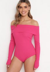 Fuksjowe Wiskozowe Body z Prążkowanej Dzianiny Hiszpanka Boerese. Czerwone body Born2be, bez wzorów, z dzianiny. Za 44.99 zł.