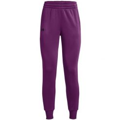 Spodnie dla kobiet Under Armour. Fioletowe spodnie dresowe damskie Under Armour, bez wzorów, z tkaniny, sportowe. Za 139.99 zł.