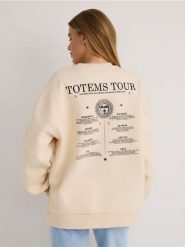 Bawełniana bluza - złamana biel. Bluzy damskie Reserved, l, bez wzorów, z bawełny, bez ramiączek, bez kaptura. W wyprzedaży za 59.99 zł.